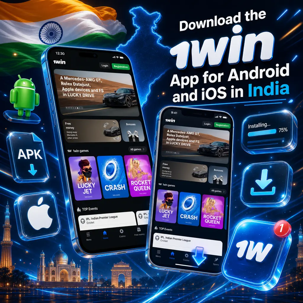 1win app download screen for Android and iOS in India